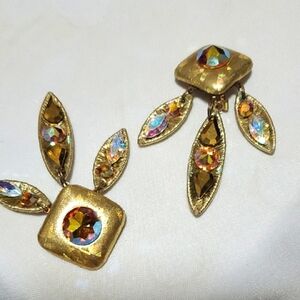 Elegant Gold and Multicolor Crystal Clip On Earrings